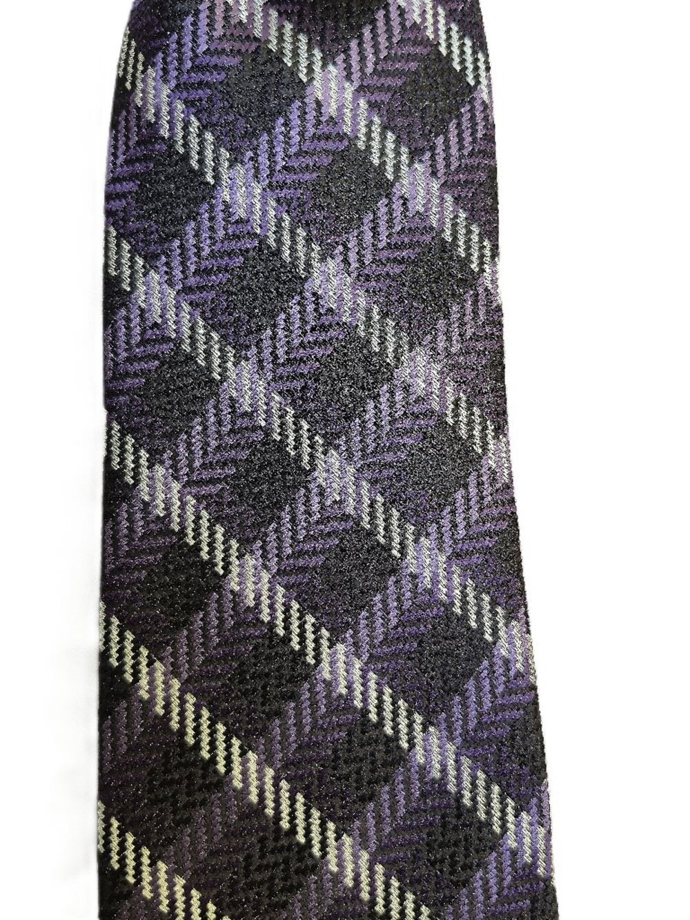 NWT TOM FORD Purple Black White Plaid Woven Silk Tie Italy $280 - Picture 4 of 6
